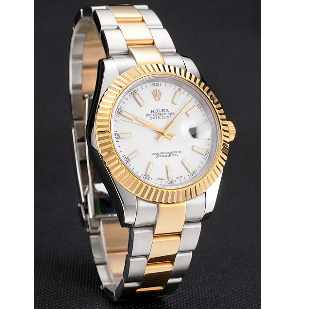 Rolex aaa copy Dial Two Bracelet Tone Swiss Stainless Case Rolex Gold White Datejust Steel 0520
